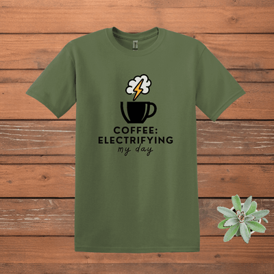 Printify T-Shirt Military Green / S Electrifying Coffee Design T shirt