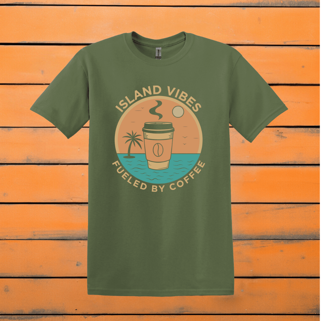 Printify T-Shirt Military Green / S Island Vibes Coffee