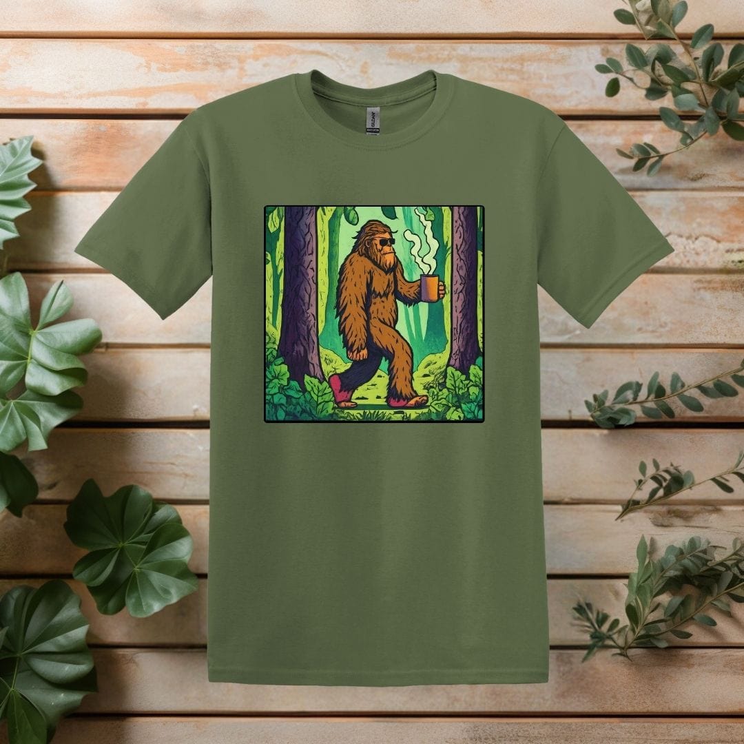 Printify T-Shirt Military Green / S Sasquatch Coffee T shirt