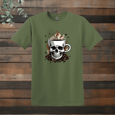 Printify T-Shirt Military Green / S Skull Coffee Design T shirt