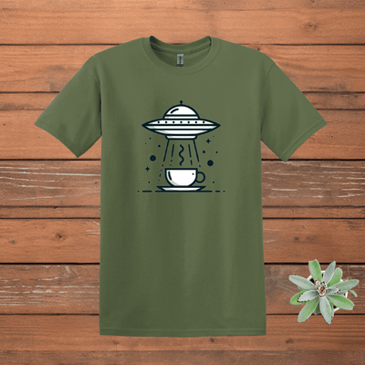 Printify T-Shirt Military Green / S UFO Coffee T shirt