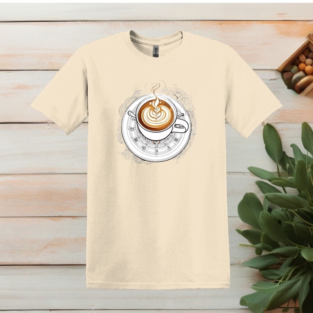 Printify T-Shirt Natural / S Clock and Coffee Design T shirt