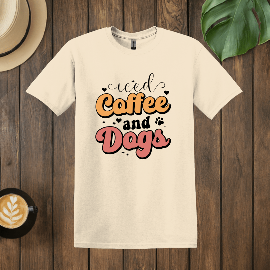 Printify T-Shirt Natural / S Iced Coffee and Dogs T shirt