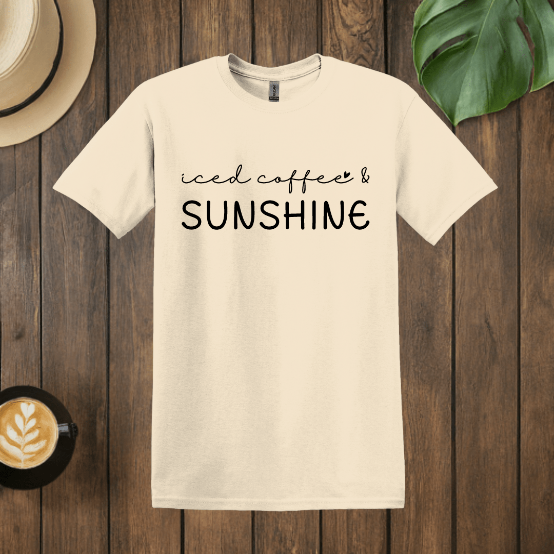 Printify T-Shirt Natural / S Iced Coffee and Sunshine Word Art T shirt