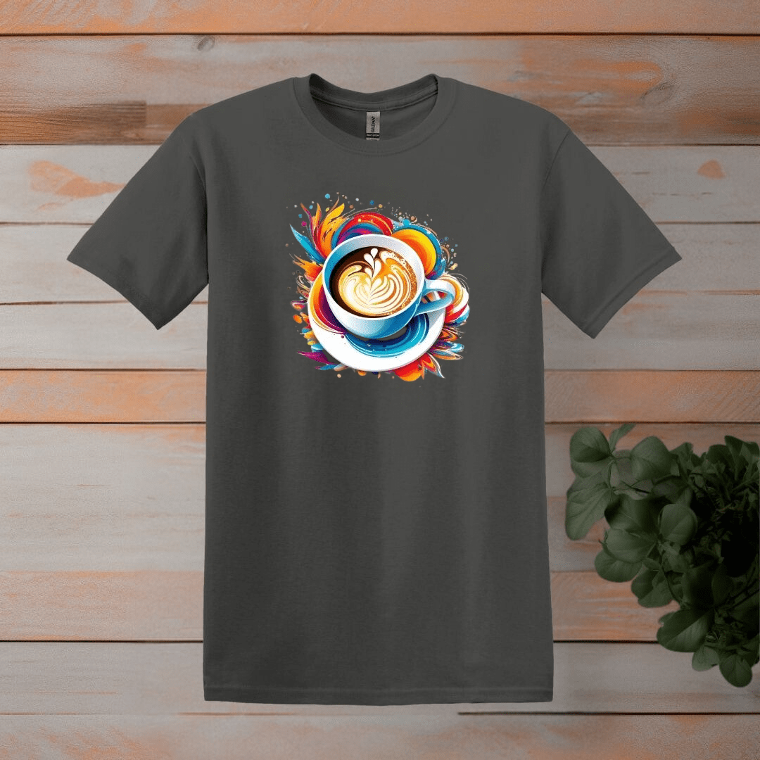 Printify T-Shirt S / Charcoal Colorburst Coffee Cup T shirt