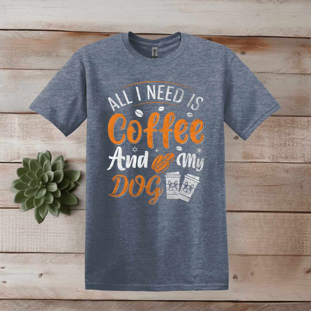 Printify T-Shirt S / Heather Indigo Coffee and My Dog  T shirt