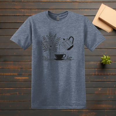 Printify T-Shirt S / Heather Indigo Coffee Pour Line Art T Shirt