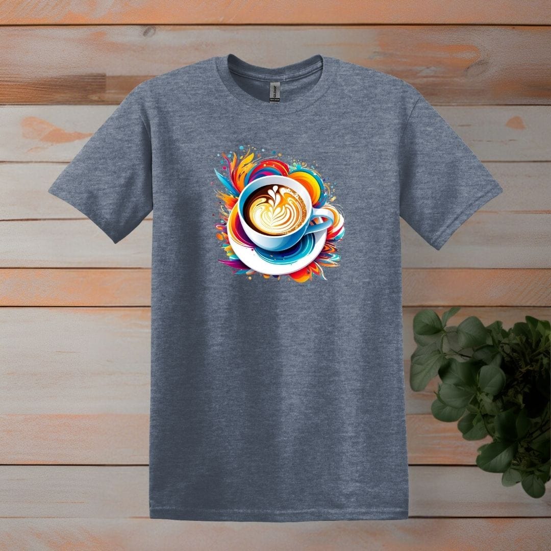 Printify T-Shirt S / Heather Indigo Colorburst Coffee Cup T shirt