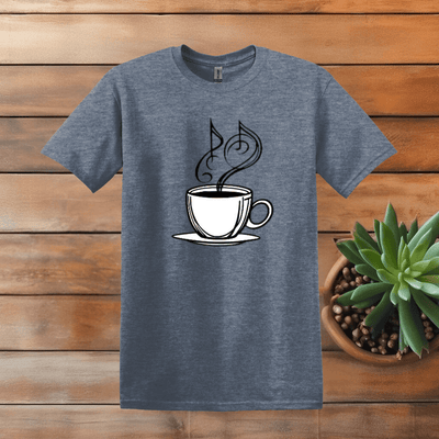 Printify T-Shirt S / Heather Indigo Music and Coffee T shirt