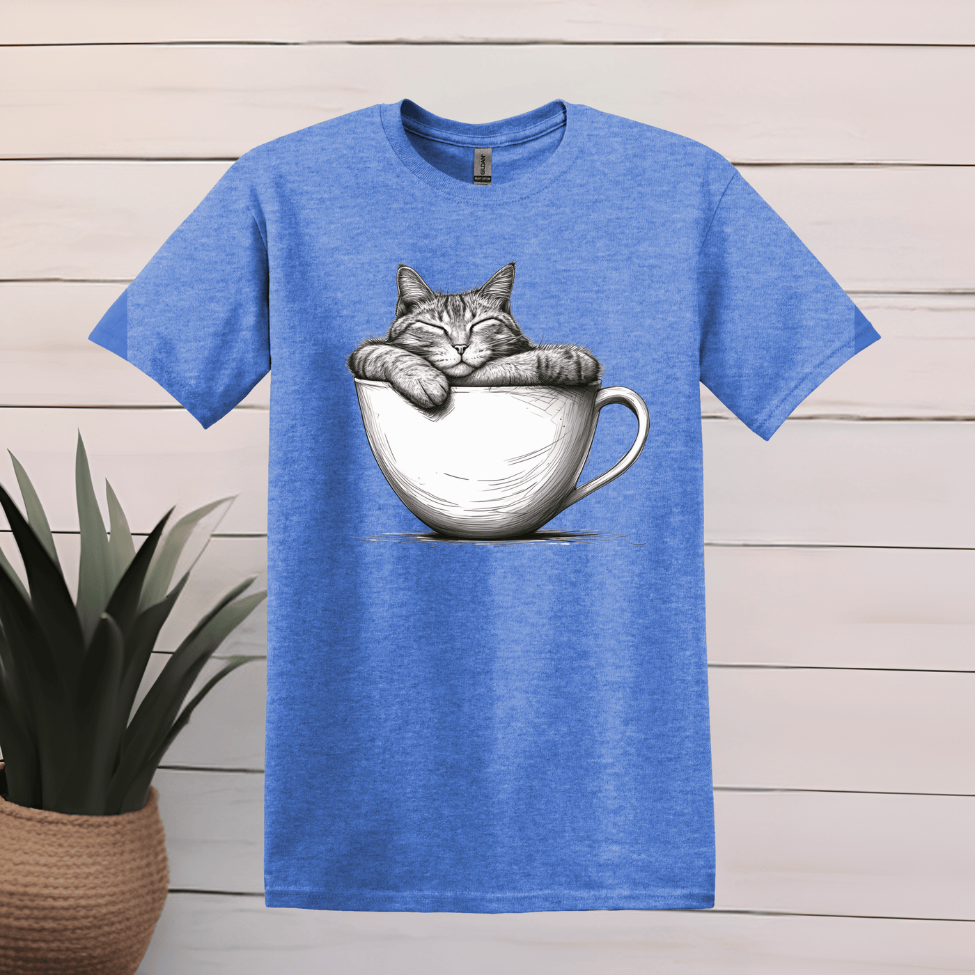 Printify T-Shirt S / Heather Royal Cat Sleeping in Coffee Cup T shirt