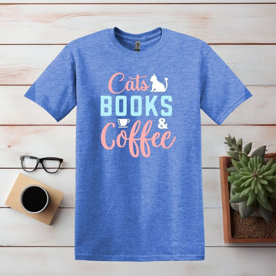 Printify T-Shirt S / Heather Royal Cats, Books, and Coffee T Shirt