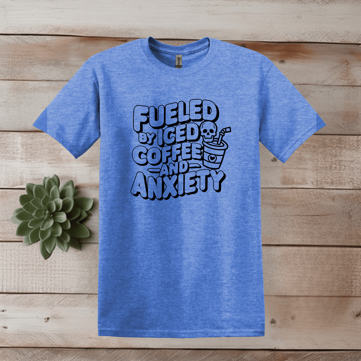 Printify T-Shirt S / Heather Royal Iced Coffee and Anxiety Word Art T shirt