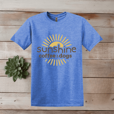 Printify T-Shirt S / Heather Royal Sunshine, Coffee, And Dogs T Shirt