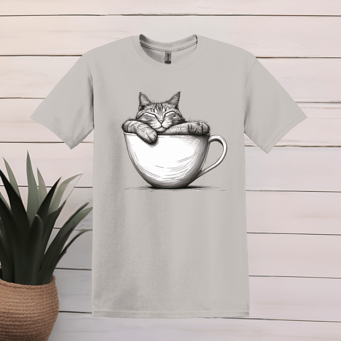 Printify T-Shirt S / Ice Grey Cat Sleeping in Coffee Cup T shirt