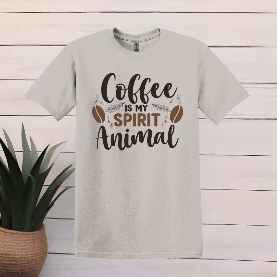 Printify T-Shirt S / Ice Grey Coffee is my spirit animal Pine design T shirt