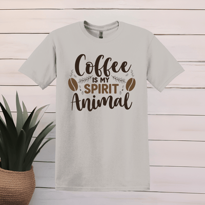 Printify T-Shirt S / Ice Grey Coffee is my spirit animal Pine design T shirt