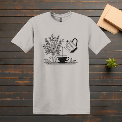 Printify T-Shirt S / Ice Grey Coffee Pour Line Art T Shirt