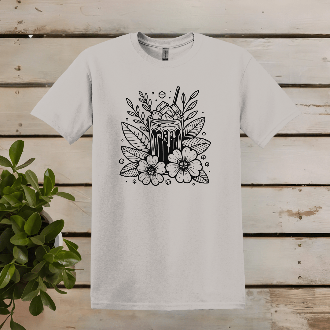 Printify T-Shirt S / Ice Grey Floral Ice Coffee Line Art T shirt