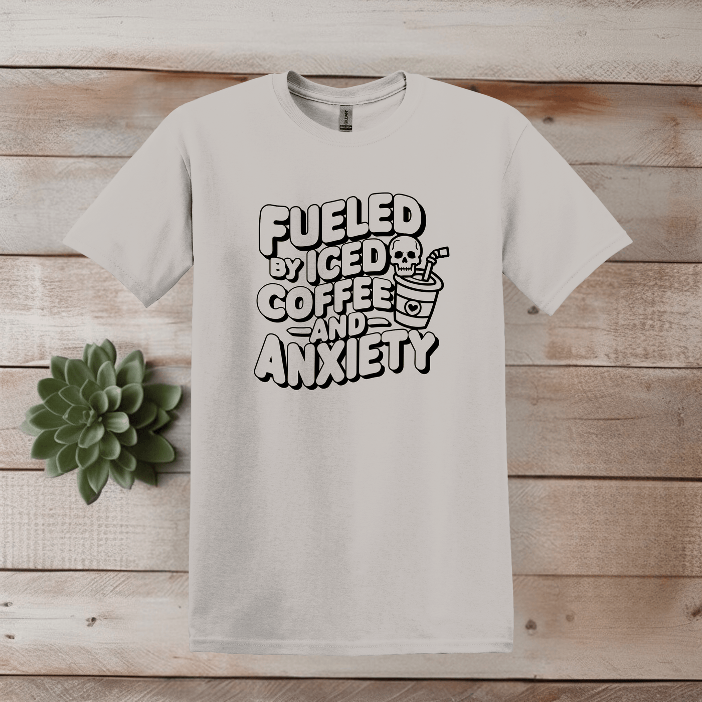 Printify T-Shirt S / Ice Grey Iced Coffee and Anxiety Word Art T shirt