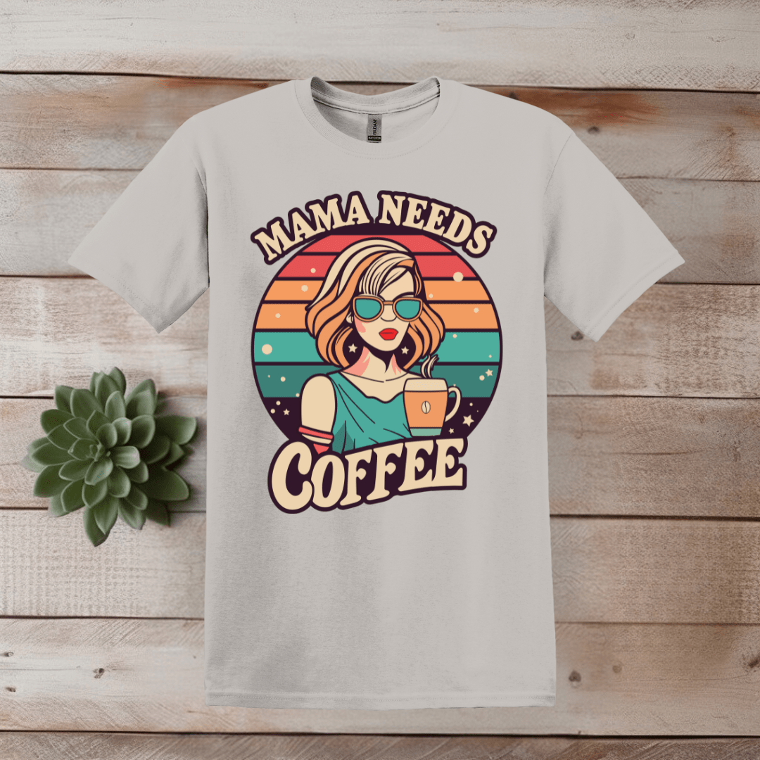 Printify T-Shirt S / Ice Grey Mama Needs Coffee - Graphic T shirt