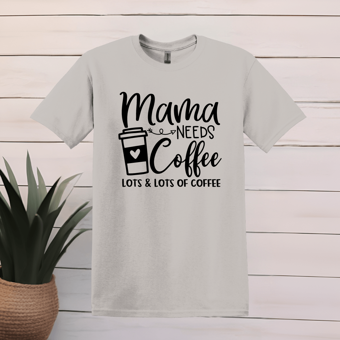 Printify T-Shirt S / Ice Grey Mama Needs Coffee Word Art T shirt