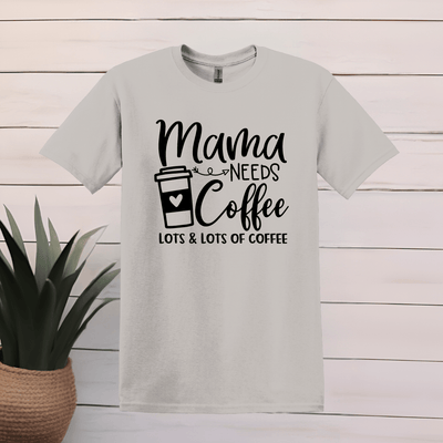 Printify T-Shirt S / Ice Grey Mama Needs Coffee Word Art T shirt