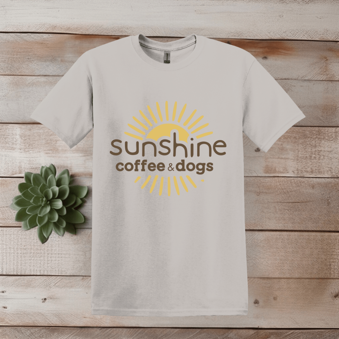 Printify T-Shirt S / Ice Grey Sunshine, Coffee, And Dogs T Shirt