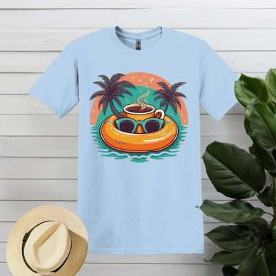 Printify T-Shirt S / Light Blue Beach Coffee T shirt