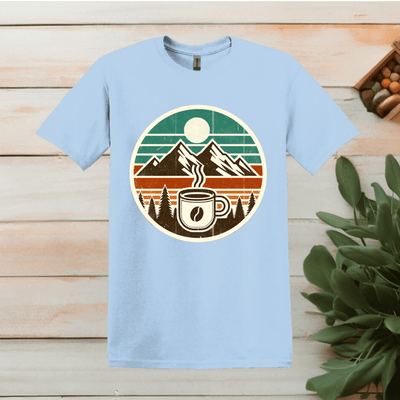 Printify T-Shirt S / Light Blue Coffee and Mountain Logo T shirt