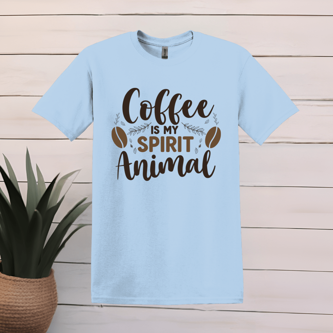 Printify T-Shirt S / Light Blue Coffee is my spirit animal Pine design T shirt