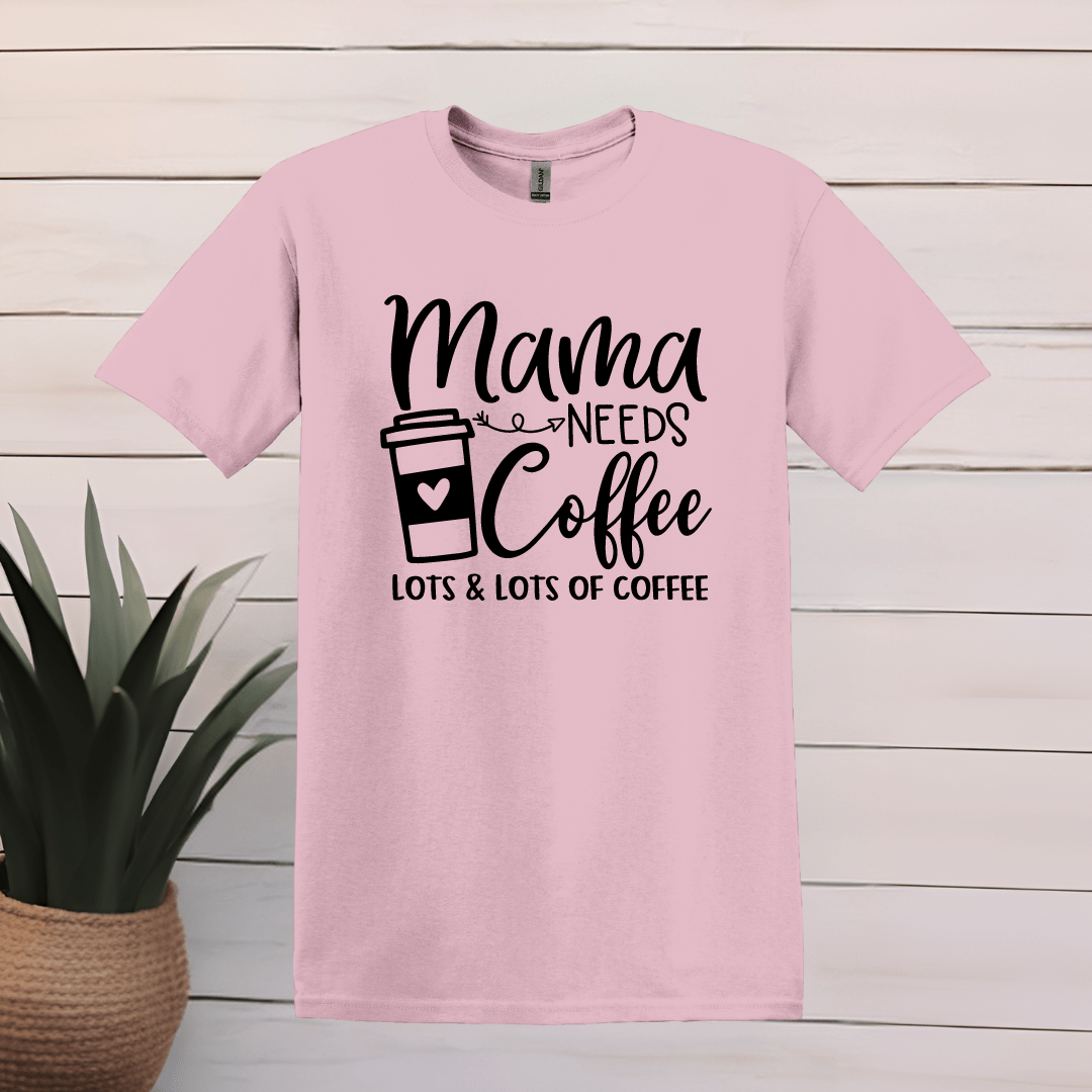 Printify T-Shirt S / Light Pink Mama Needs Coffee Word Art T shirt