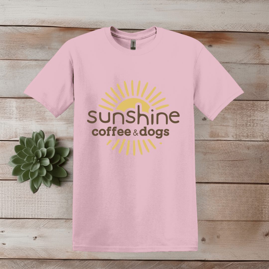 Printify T-Shirt S / Light Pink Sunshine, Coffee, And Dogs T Shirt