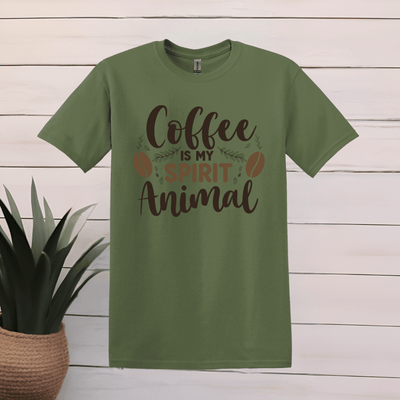 Printify T-Shirt S / Military Green Coffee is my spirit animal Pine design T shirt