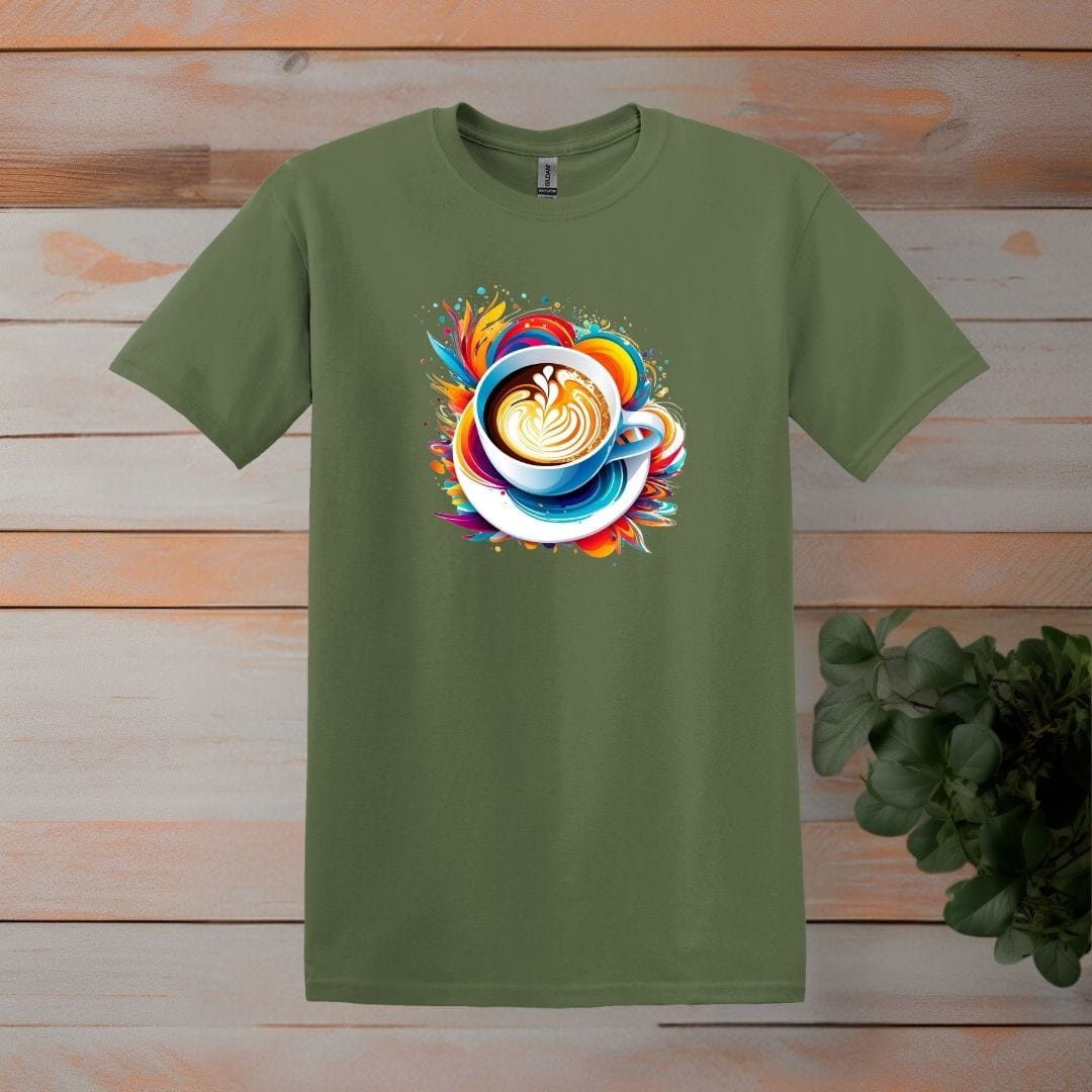 Printify T-Shirt S / Military Green Colorburst Coffee Cup T shirt