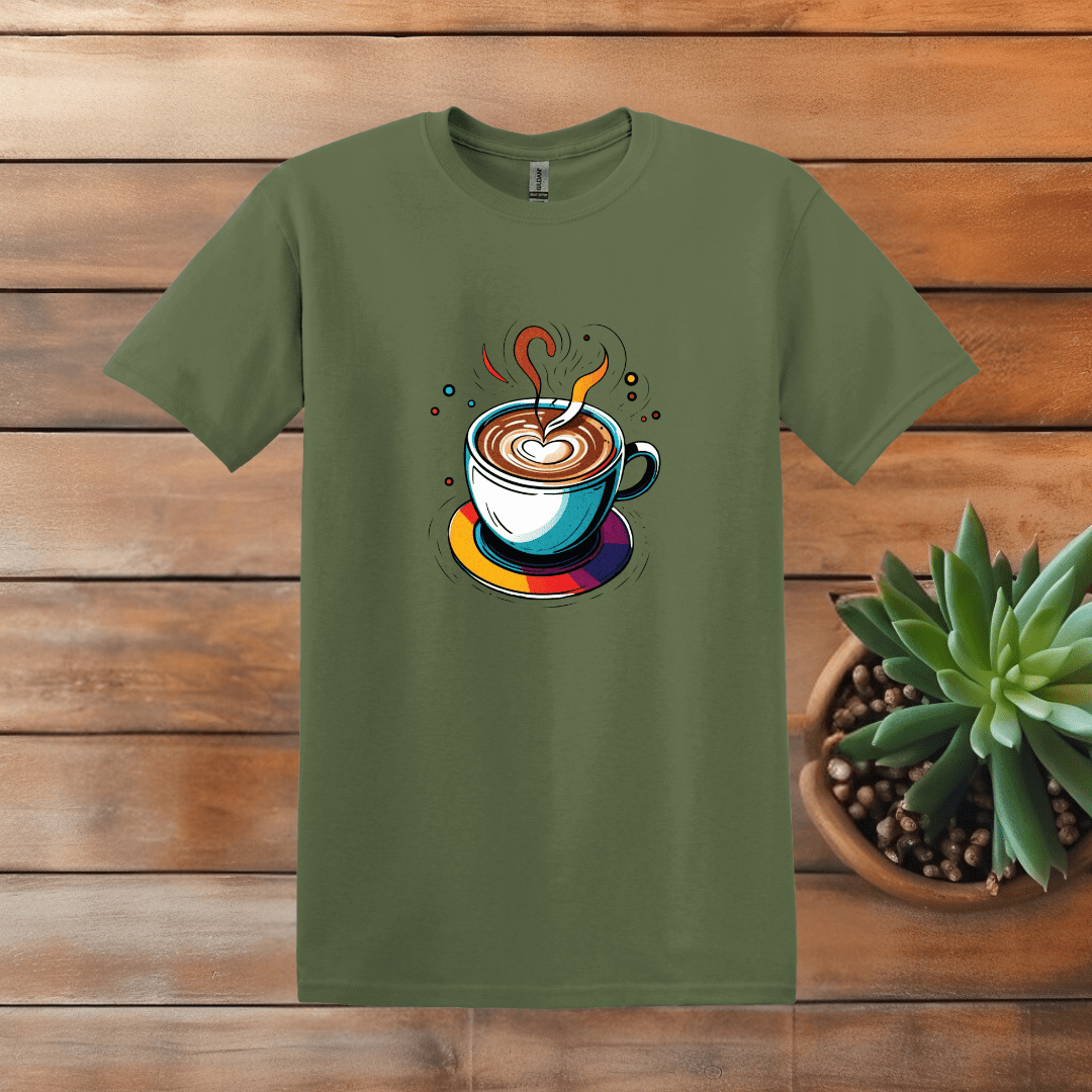 Printify T-Shirt S / Military Green Multicolor Coffee Painting T shirt