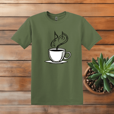 Printify T-Shirt S / Military Green Music and Coffee T shirt