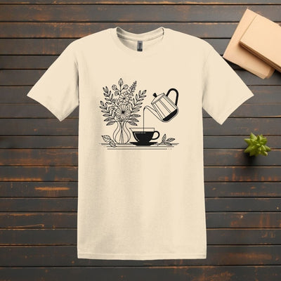 Printify T-Shirt S / Natural Coffee Pour Line Art T Shirt