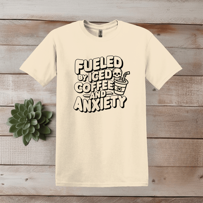 Printify T-Shirt S / Natural Iced Coffee and Anxiety Word Art T shirt