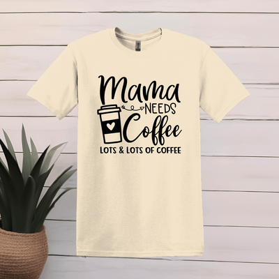 Printify T-Shirt S / Natural Mama Needs Coffee Word Art T shirt