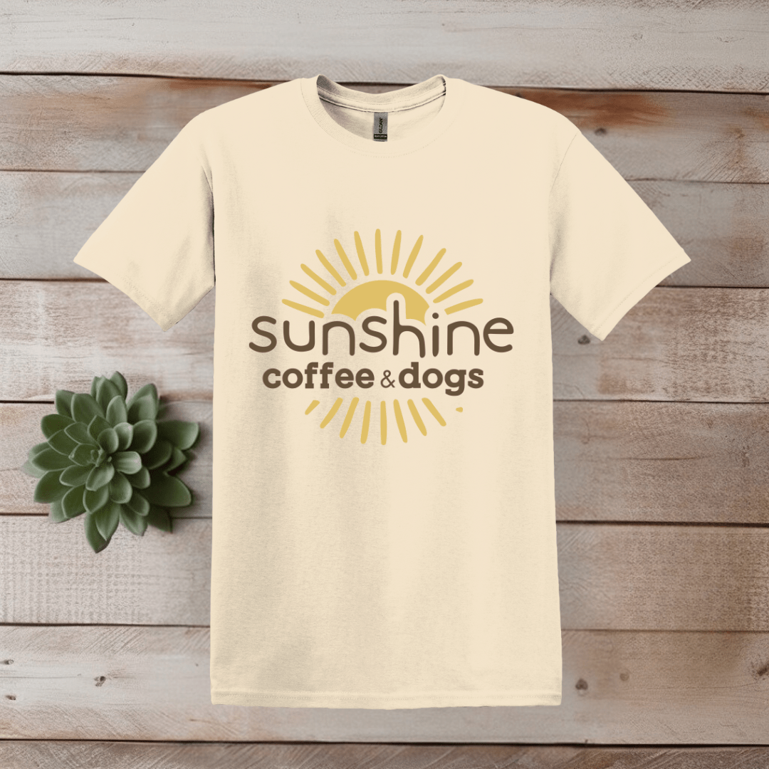 Printify T-Shirt S / Natural Sunshine, Coffee, And Dogs T Shirt