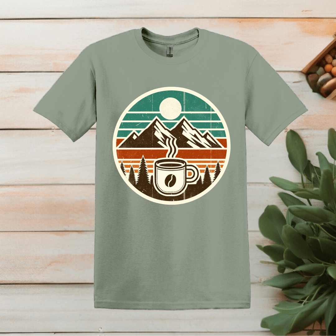 Printify T-Shirt S / Sage Coffee and Mountain Logo T shirt