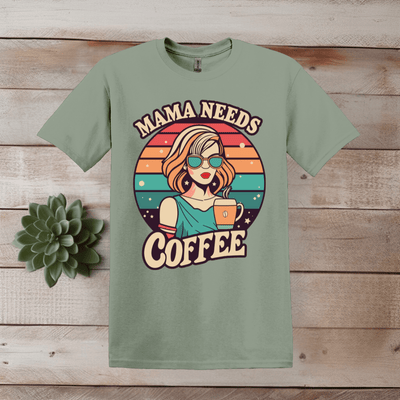 Printify T-Shirt S / Sage Mama Needs Coffee - Graphic T shirt