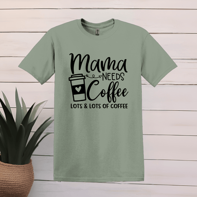 Printify T-Shirt S / Sage Mama Needs Coffee Word Art T shirt