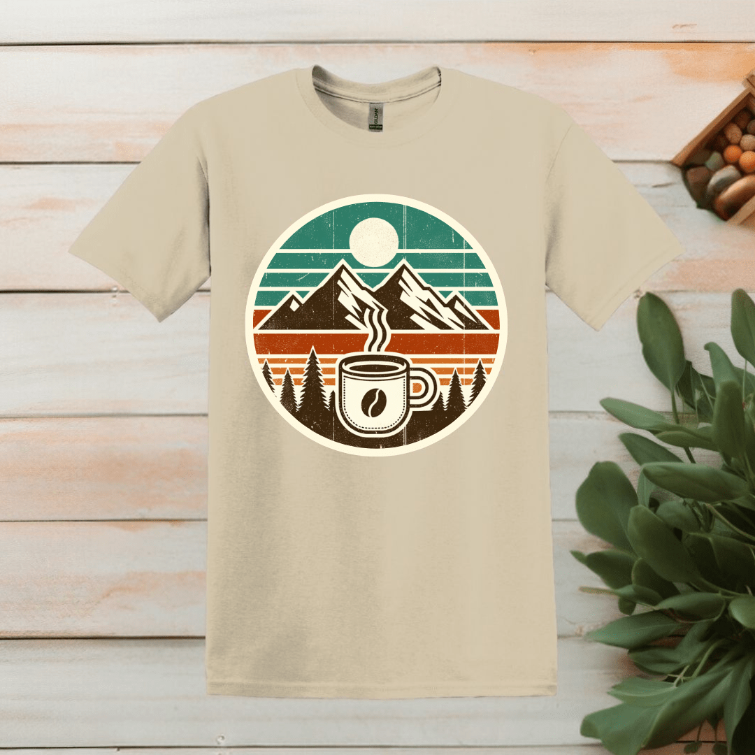 Printify T-Shirt S / Sand Coffee and Mountain Logo T shirt