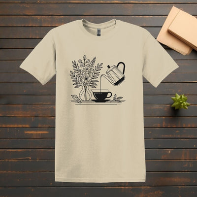 Printify T-Shirt S / Sand Coffee Pour Line Art T Shirt