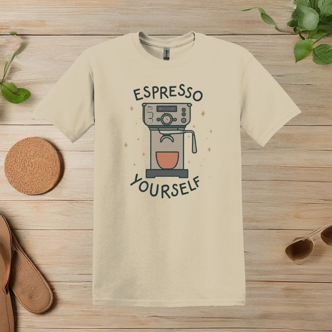 Printify T-Shirt S / Sand Espresso Machine Art T Shirt