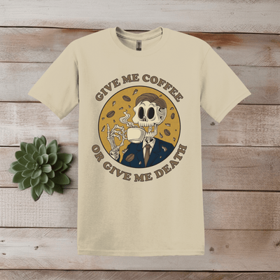 Printify T-Shirt S / Sand Give Me Coffee Skeleton T shirt