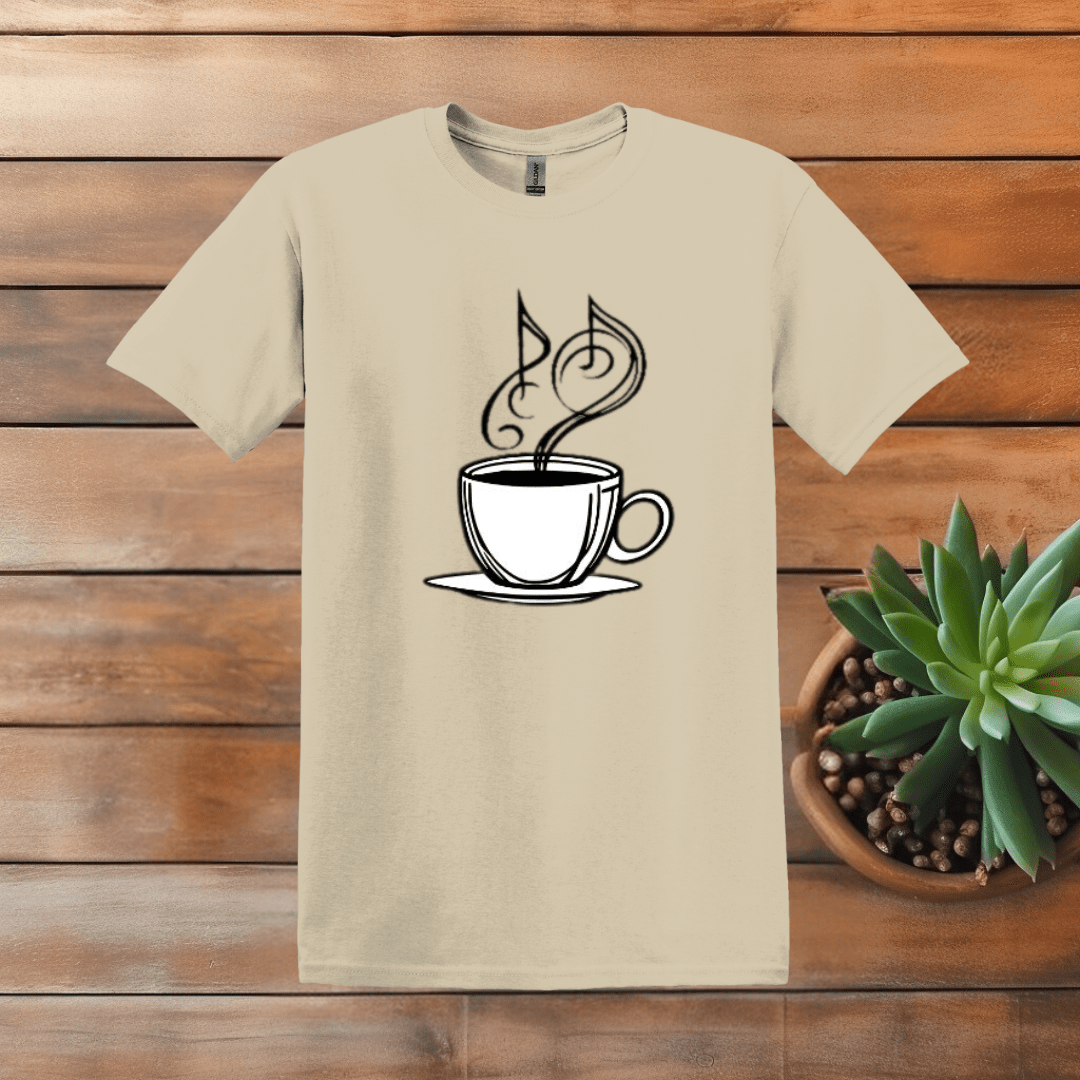 Printify T-Shirt S / Sand Music and Coffee T shirt