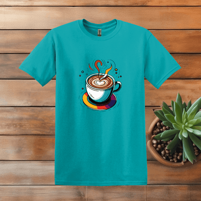 Printify T-Shirt S / Tropical Blue Multicolor Coffee Painting T shirt