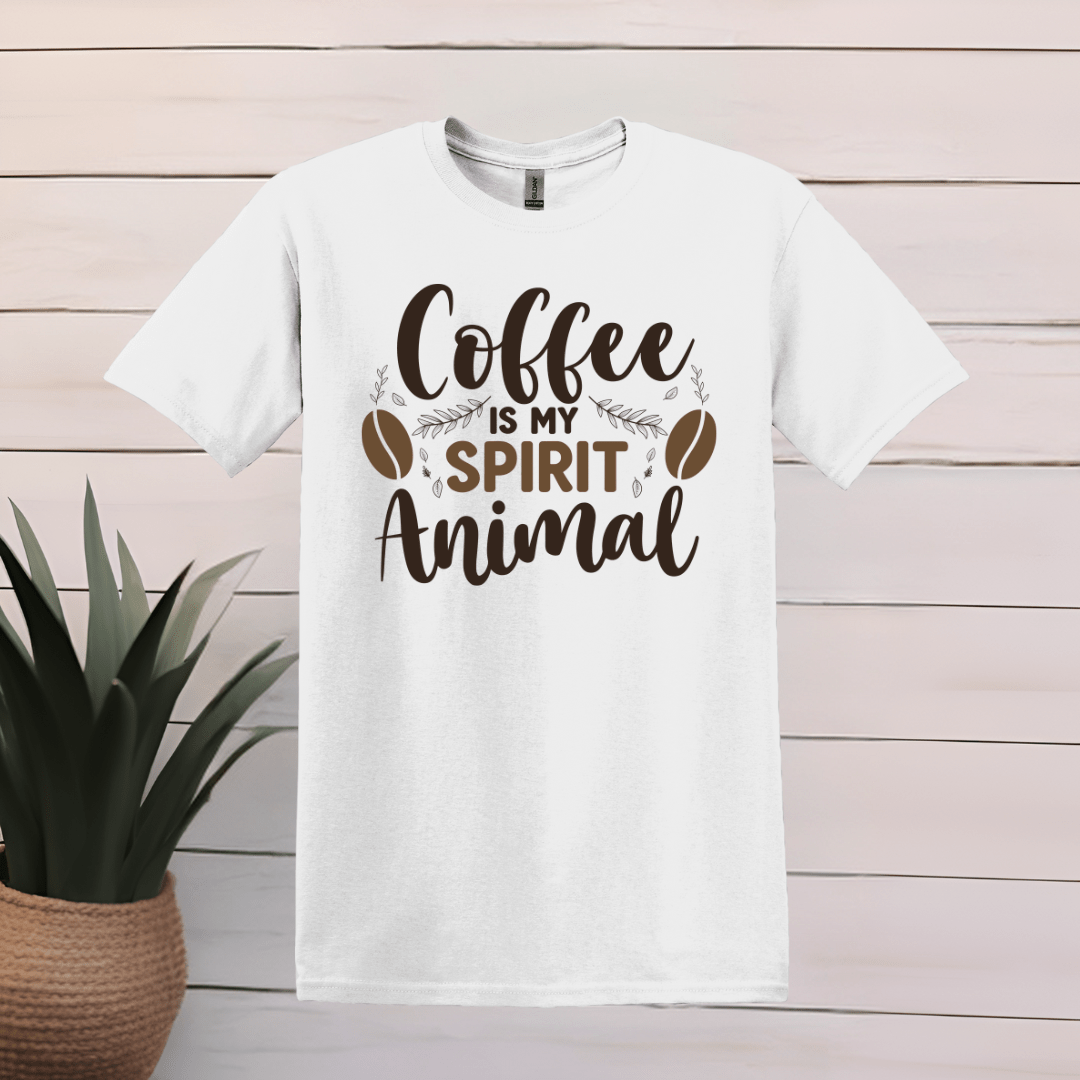 Printify T-Shirt S / White Coffee is my spirit animal Pine design T shirt